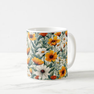 Gold and White Wildflowers Coffee Mug