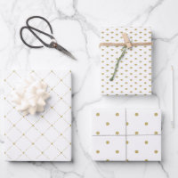 Gold and White Wrapping Paper Flat Sheet Set of 3