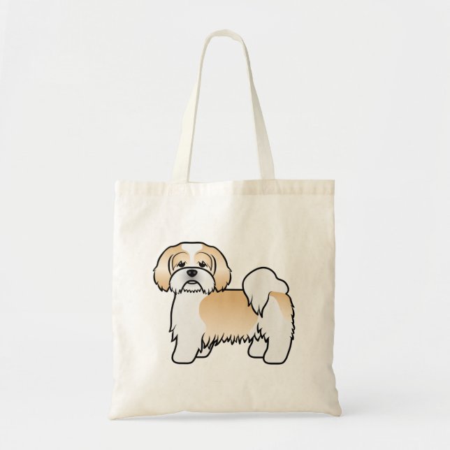 Gold And White Yellow Lhasa Apso Cartoon Dog Tote Bag (Front)
