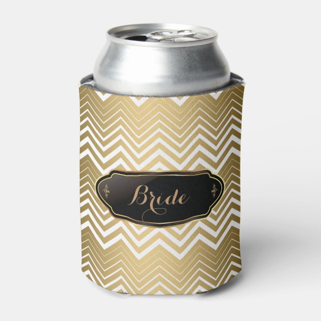Gold And White Zigzag Chevron Can Cooler (Can Front)