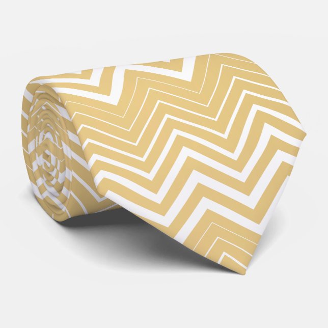 Gold And White Zigzag Chevron Tie (Rolled)