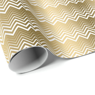 Gold And White Zigzag Chevron Wrapping Paper