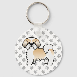 Gold And WhiteShih Tzu Cute Cartoon Dog Key Ring