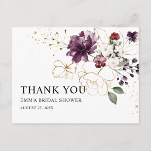 Gold and Wine Floral Thank You Bridal Shower Postcard