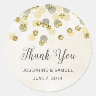 Gold and Yellow Confetti Thank You Round Stickers