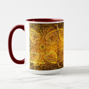 Gold and Yellow Paisley on Black Background Mug