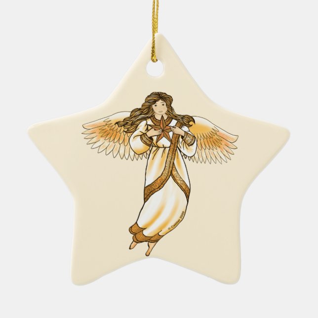 Gold Angel  Ceramic Tree Decoration (Front)