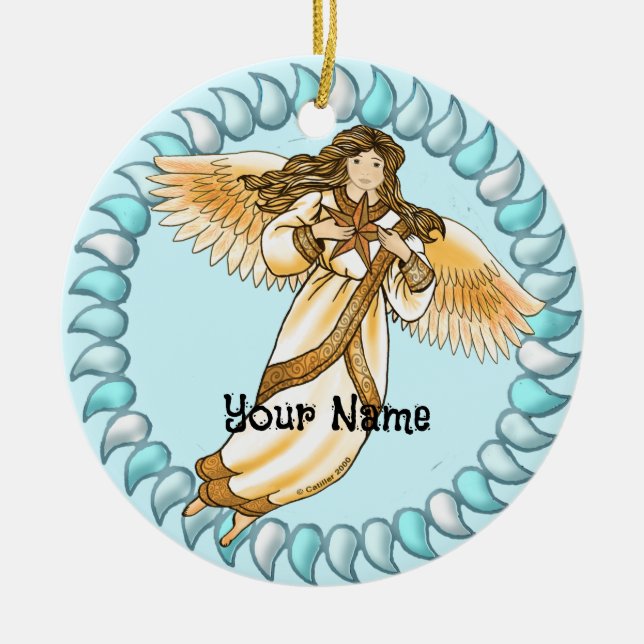 Gold Angel  Ceramic Tree Decoration (Front)