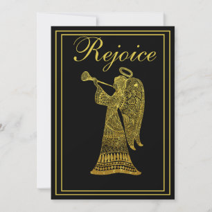 Gold Angel on Black Rejoice Christmas Holiday Card