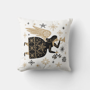 Gold Angel Stars Christmas Carol Folkart Cushion