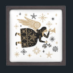 Gold Angel Stars Christmas Carol Folkart  Gift Box<br><div class="desc">Gold Angel with trumpet & Stars Christmas  Folkart Country</div>