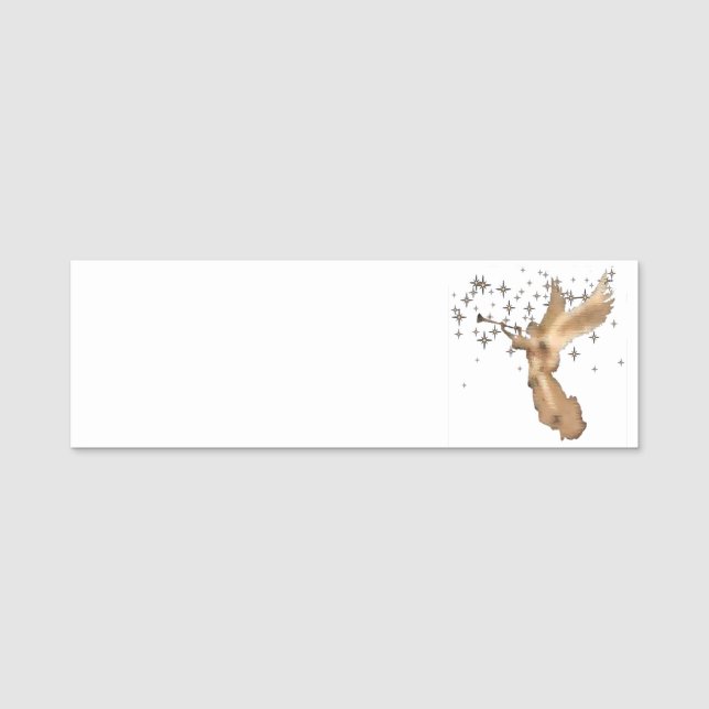 Gold Angel & Trumpet Christmas Art Name Tag (Front)