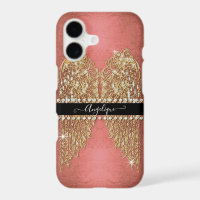 Gold Angel Wings Bright Pink Foil Diamond Jewel