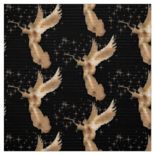Gold Angel with trumpet Night Sky with Gold Stars Fabric