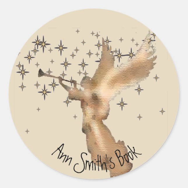 Gold Angel with trumpet & Stars Classic Round Sticker (Front)