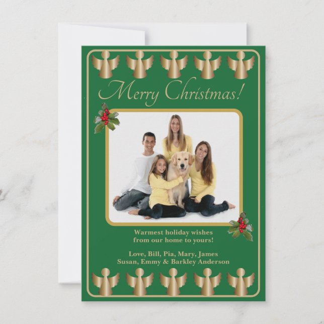 Gold Angels Christmas Photo Holiday Card (Front)