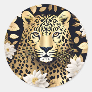 Gold Animal Leopard Classic Round Sticker