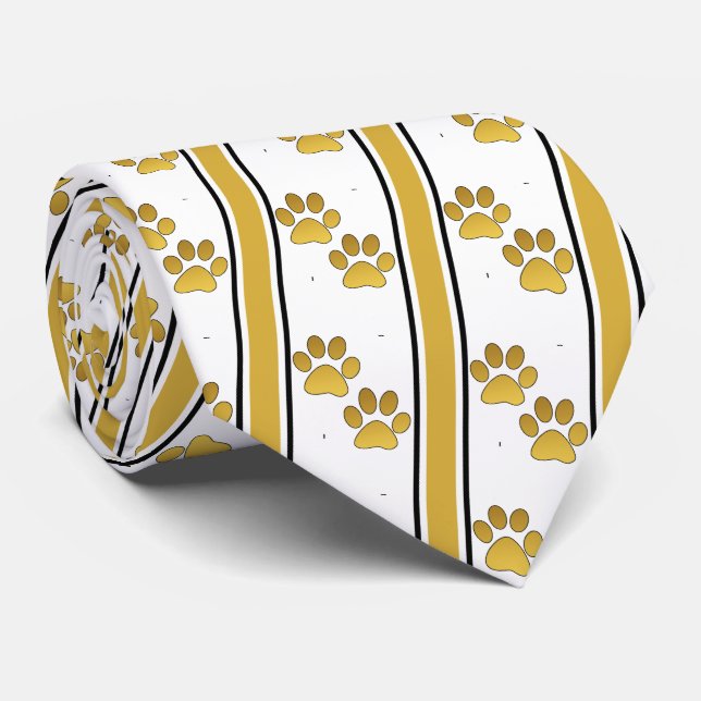 Gold Animal Paw Prints Team Sports Necktie (Rolled)