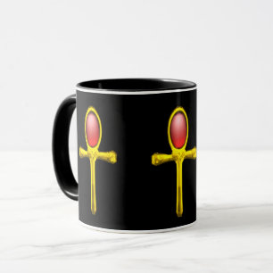 GOLD ANKH ,RED TALISMAN EGYPTIAN JEWEL Black Mug