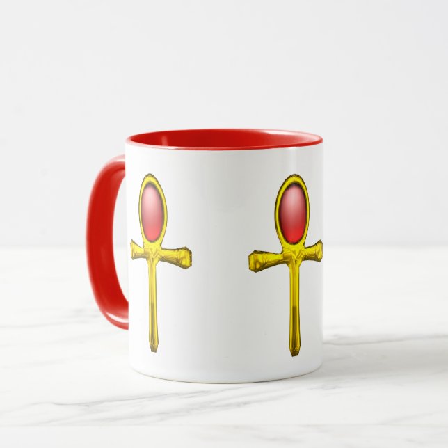 GOLD ANKH ,RED TALISMAN EGYPTIAN JEWEL White Mug (Front Left)