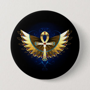 Gold Ankh with Wings 7.5 Cm Round Badge