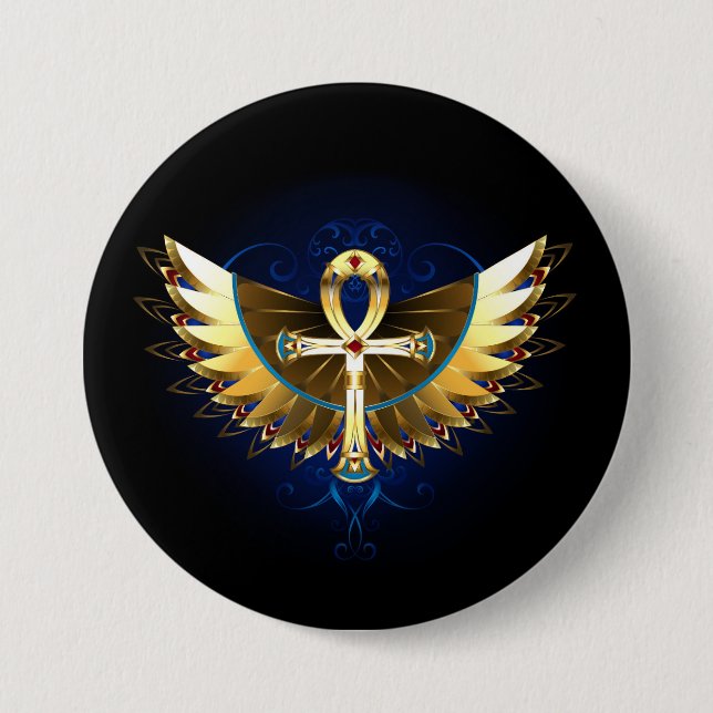 Gold Ankh with Wings 7.5 Cm Round Badge (Front)
