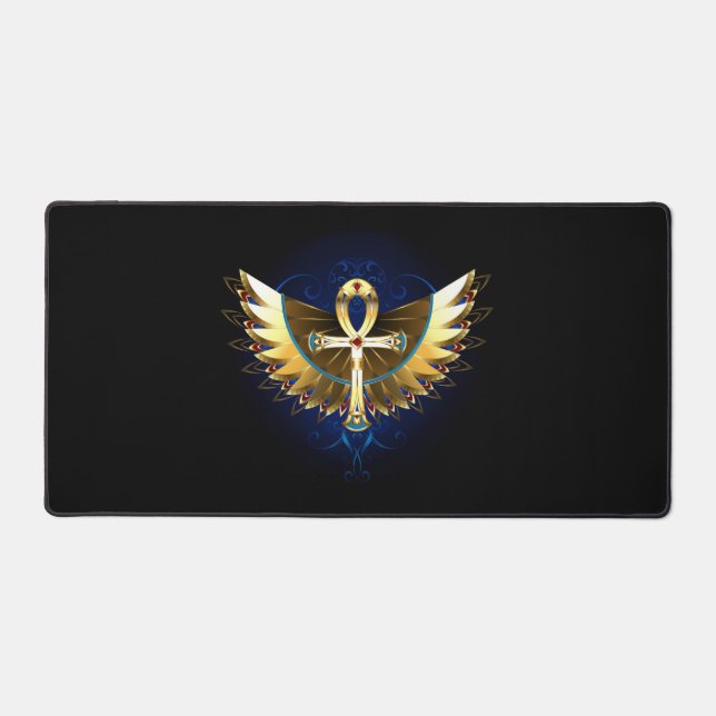 Gold Ankh with Wings Desk Mat (Front)