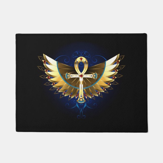 Gold Ankh with Wings Doormat (Front)