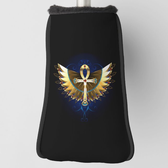 Gold Ankh with Wings Golf Head Cover (Rotate 90)