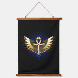 Gold Ankh with Wings Hanging Tapestry