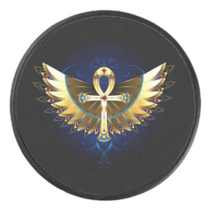 Gold Ankh with Wings Hockey Puck