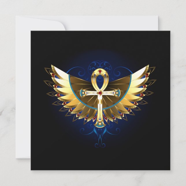 Gold Ankh with Wings Holiday Card (Front)