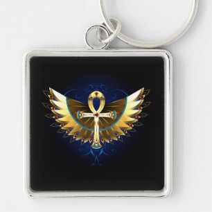 Gold Ankh with Wings Key Ring