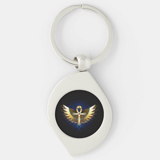 Gold Ankh with Wings Key Ring (Front)