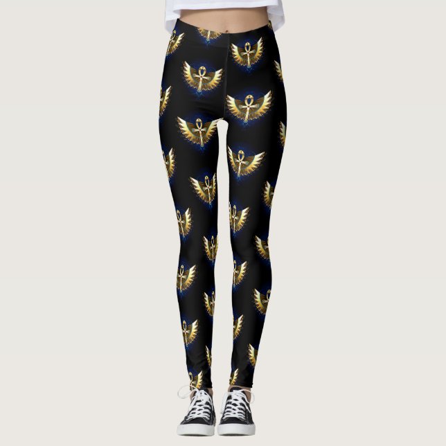 Gold Ankh with Wings Leggings (Front)