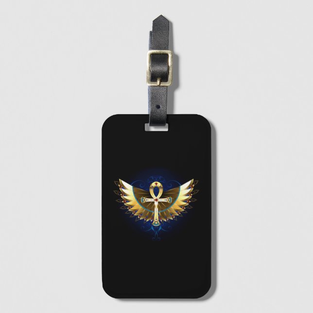 Gold Ankh with Wings Luggage Tag (Front Vertical)