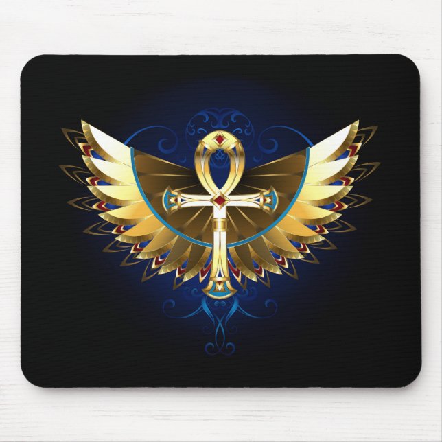 Gold Ankh with Wings Mouse Mat (Front)