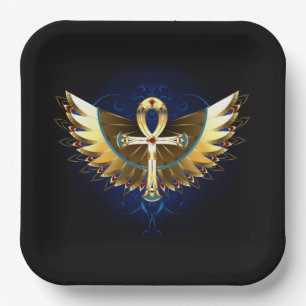Gold Ankh with Wings Paper Plate