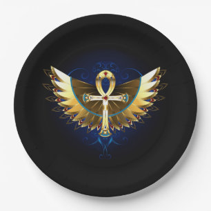 Gold Ankh with Wings Paper Plate