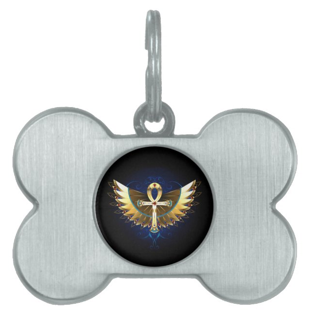 Gold Ankh with Wings Pet ID Tag (Front)