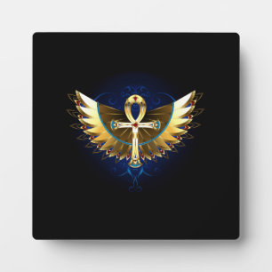 Gold Ankh with Wings Plaque