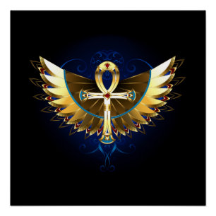 Gold Ankh with Wings Poster