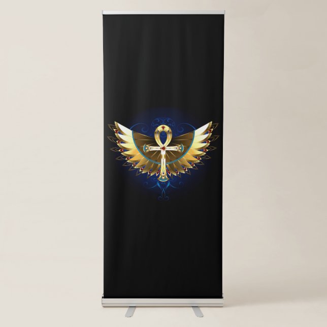 Gold Ankh with Wings Retractable Banner (Front)