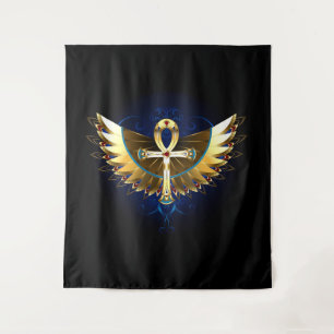 Gold Ankh with Wings Tapestry