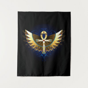 Gold Ankh with Wings Tapestry
