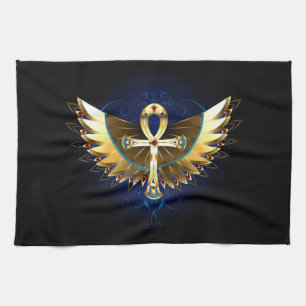 Gold Ankh with Wings Tea Towel