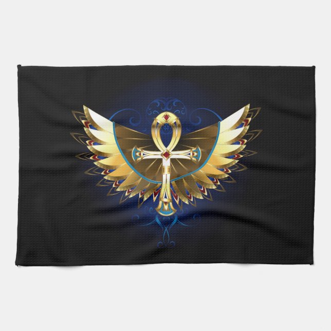 Gold Ankh with Wings Tea Towel (Horizontal)