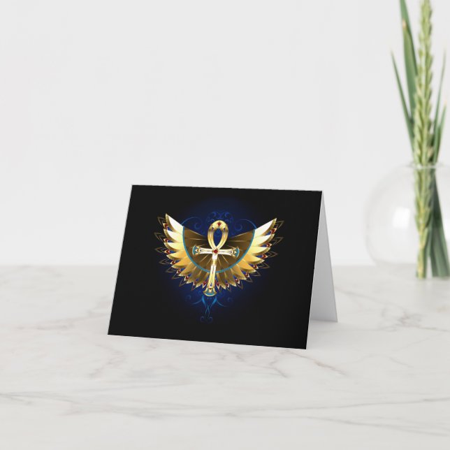 Gold Ankh with Wings Thank You Card (Front)