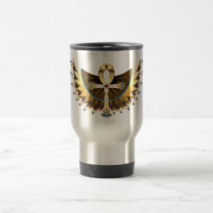 Gold Ankh with Wings Travel Mug