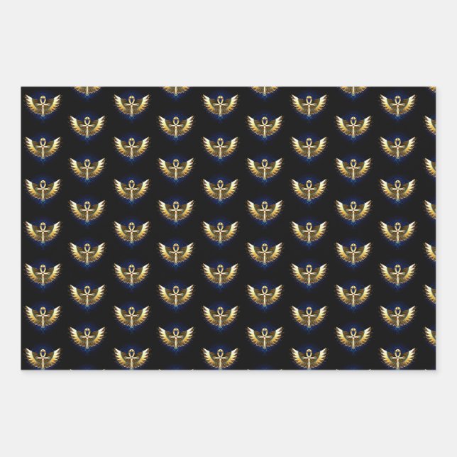 Gold Ankh with Wings Wrapping Paper Sheet (Front)